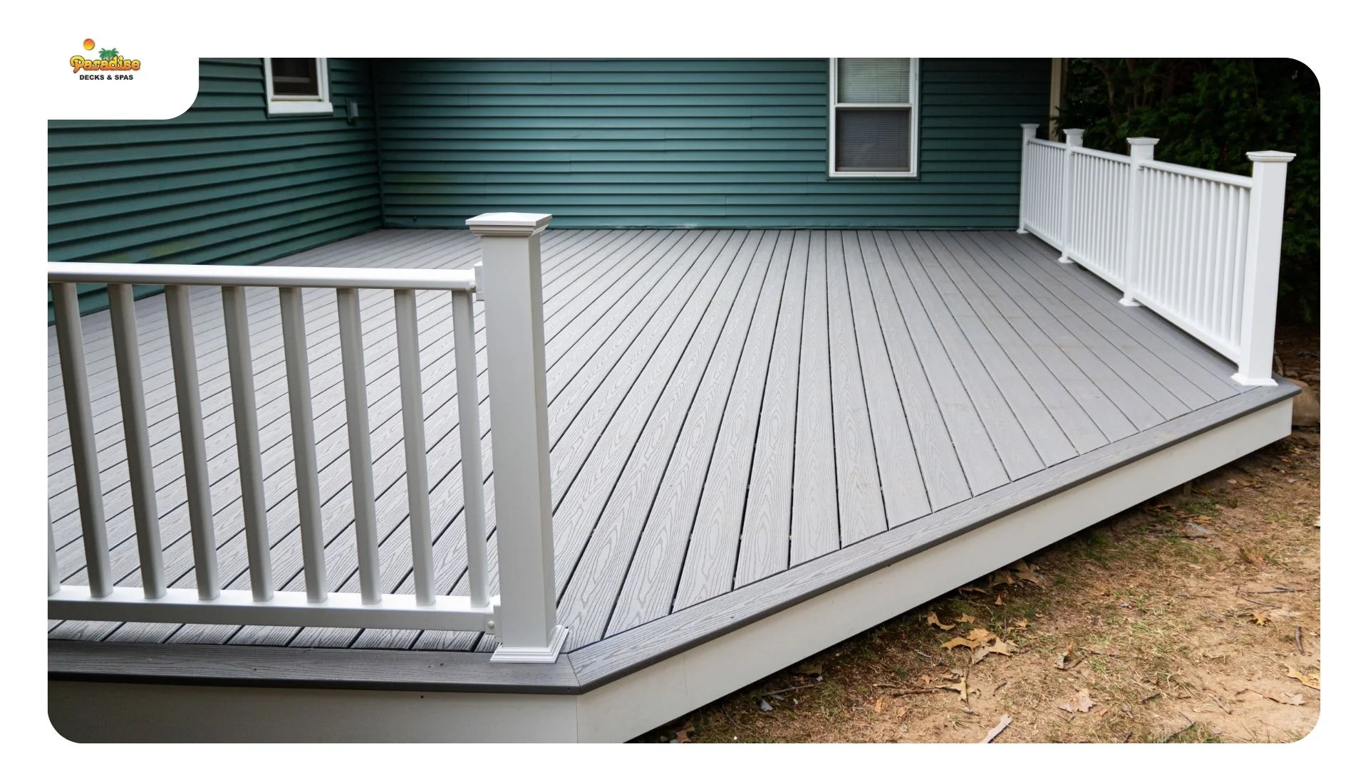 TimberTech Advanced PVC and Composite board samples shown side by side at the Paradise Decks & Spas showroom in San Antonio