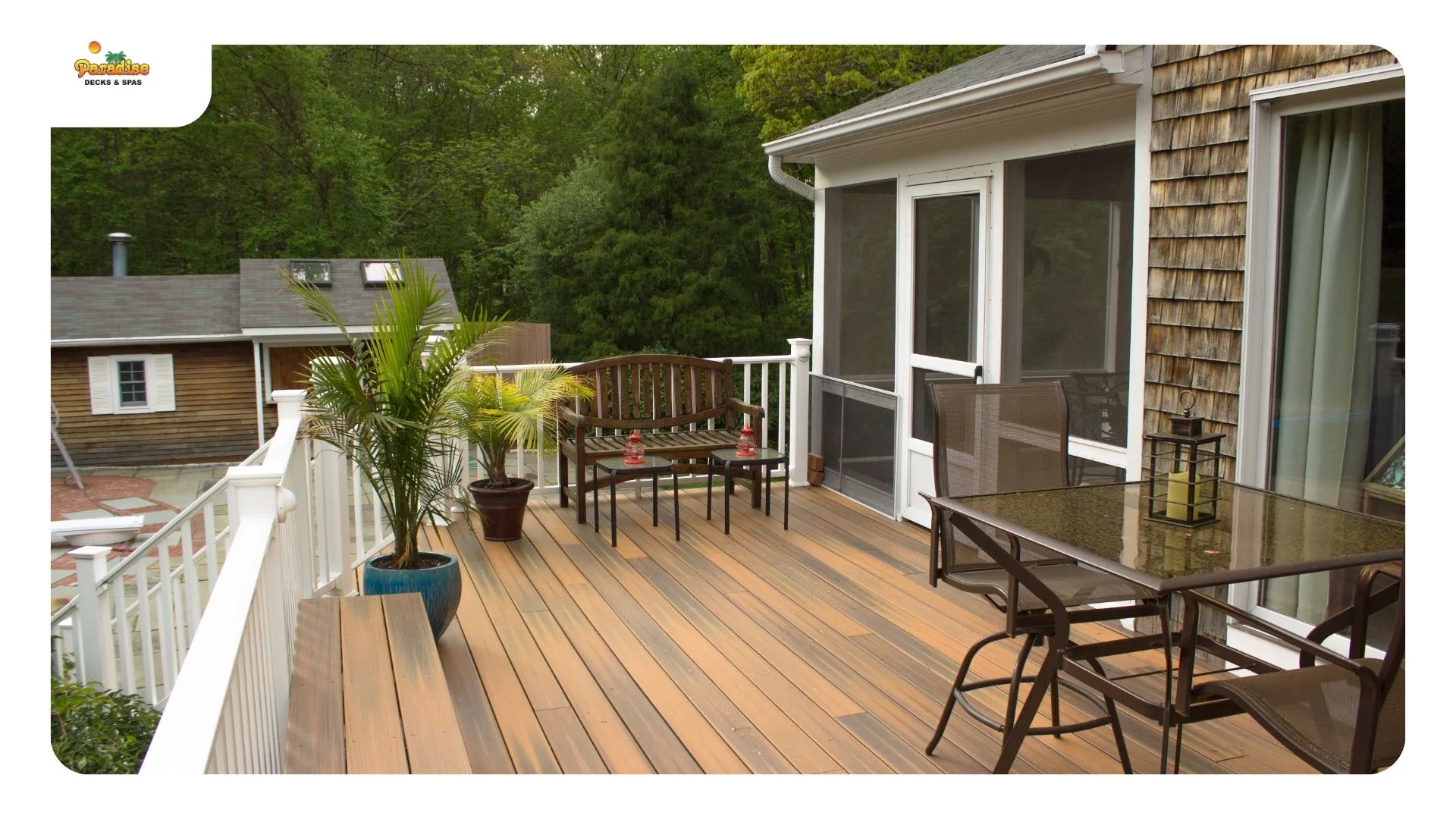 Trex Transcend decking showing deep wood grain on a shaded backyard deck in Alamo Heights, TX