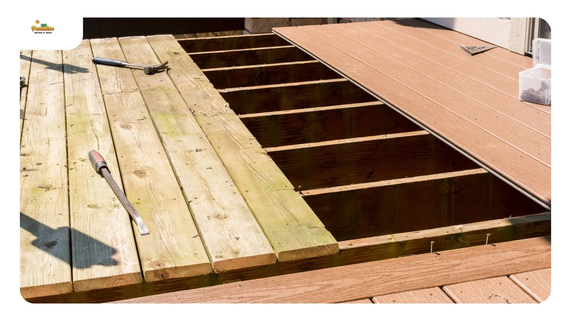 Cracked stair stringer on an elevated backyard deck in Stone Oak, San Antonio
